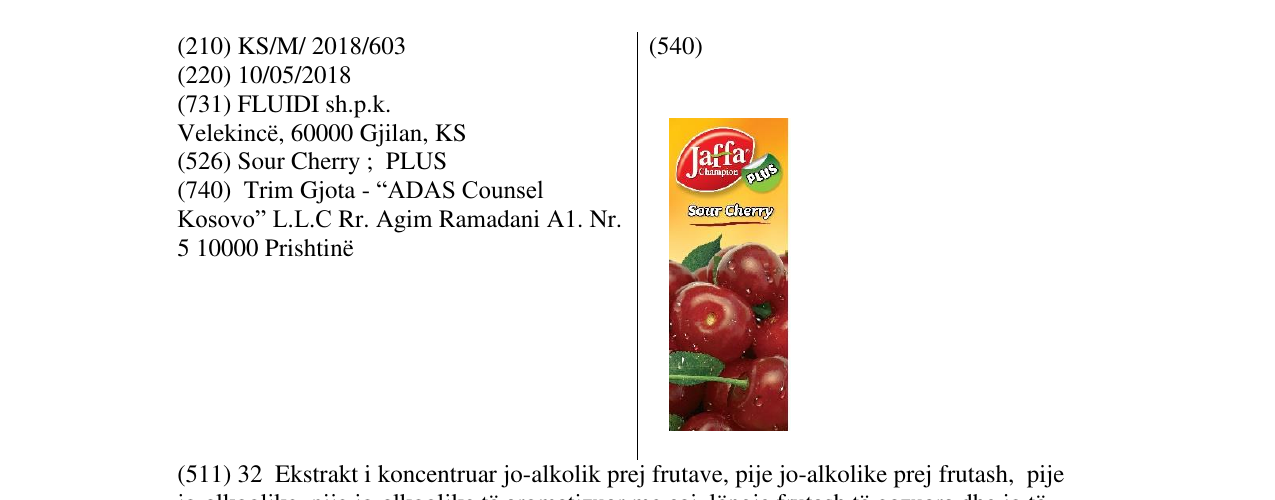 Zëri i markës JC Sour Cherry në buletin