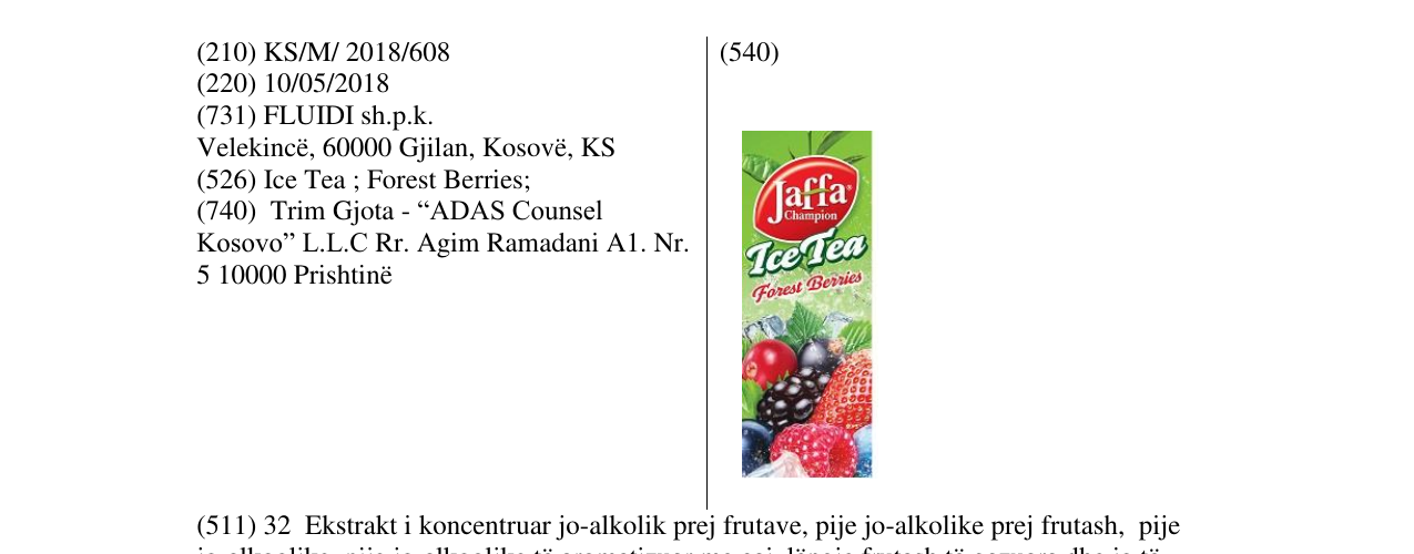 Zëri i markës JC Ice Tea Forest Berries në buletin