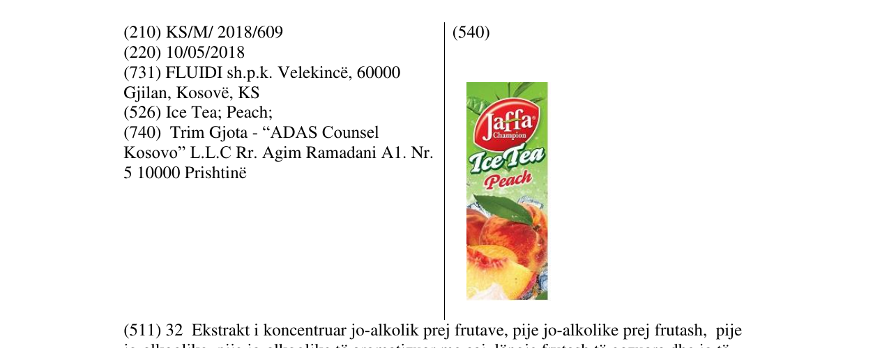 Zëri i markës JC Ice Tea Peach në buletin