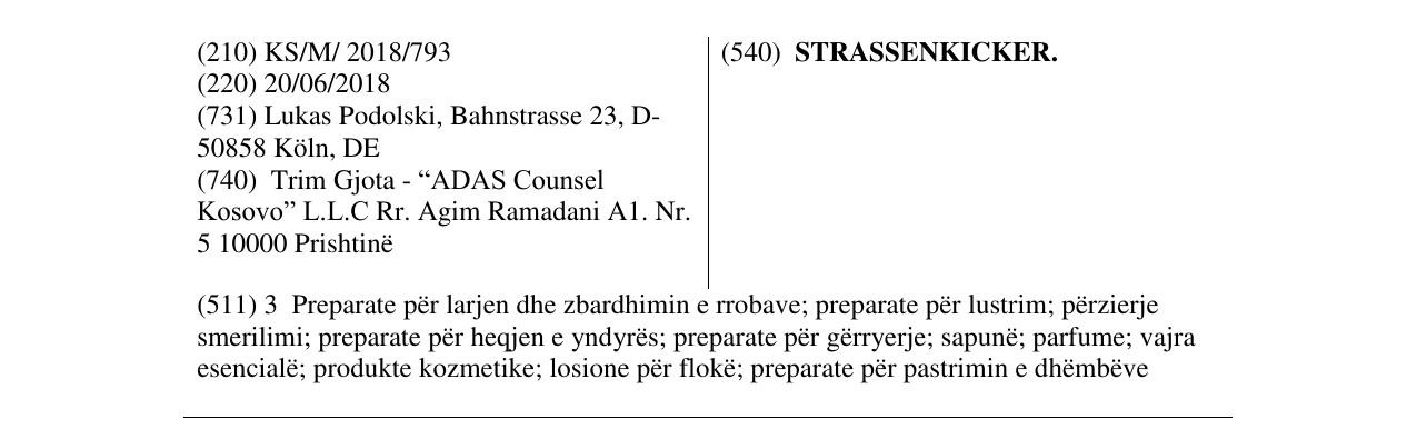 Zëri i markës STRASSENKICKER. në buletin