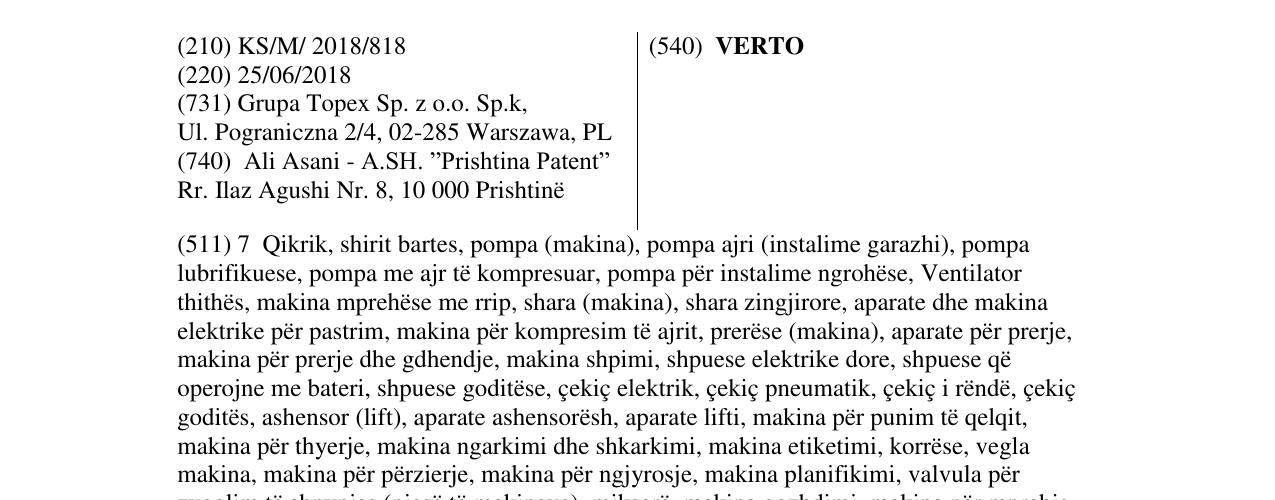 Zëri i markës VERTO në buletin