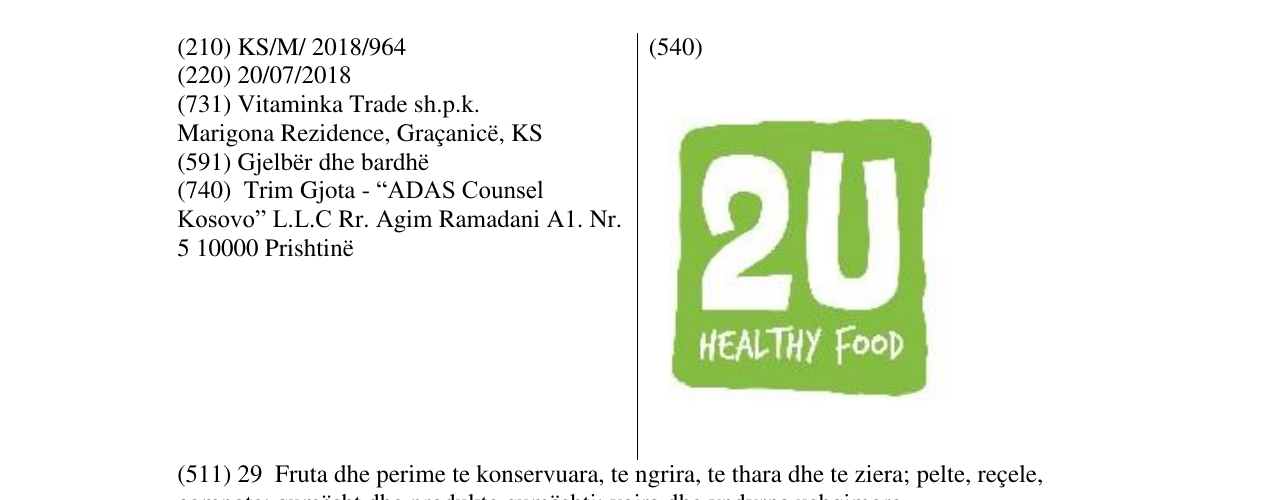 Zëri i markës 2U HEALTHY FOOD në buletin