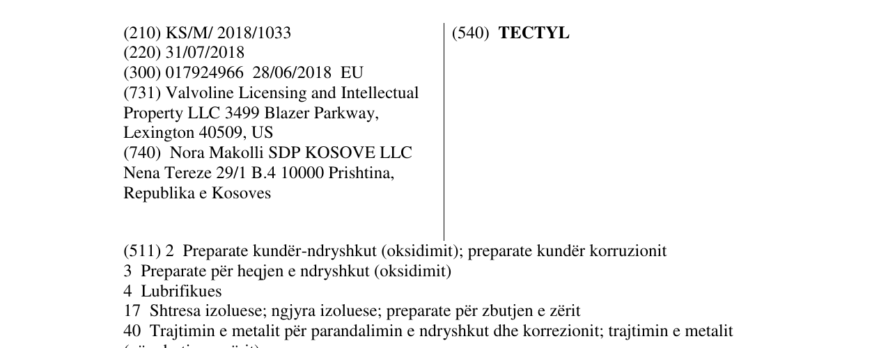 Zëri i markës TECTYL në buletin