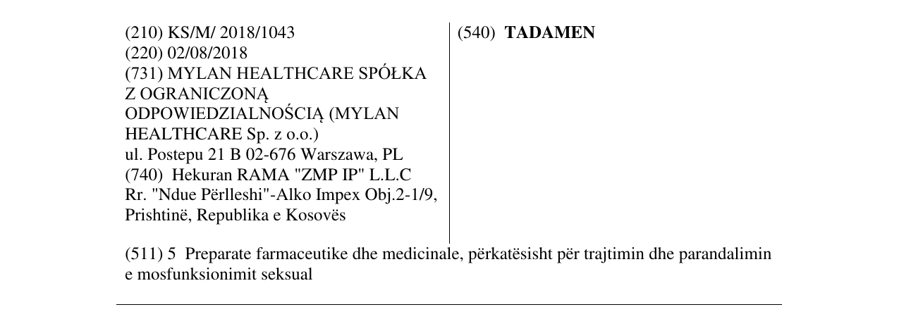 Zëri i markës TADAMEN në buletin