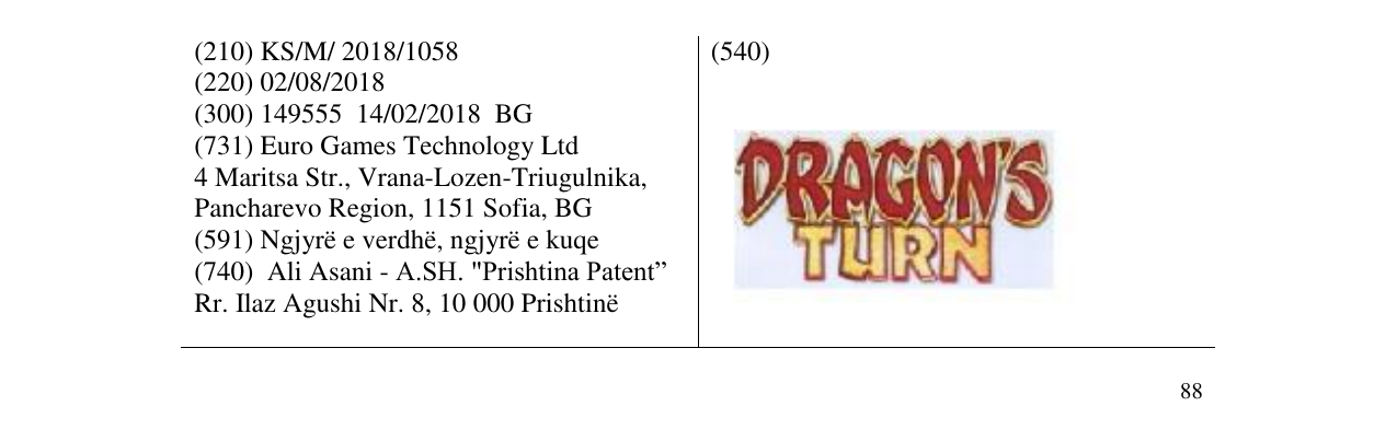 Zëri i markës DRAGON'S TURN në buletin