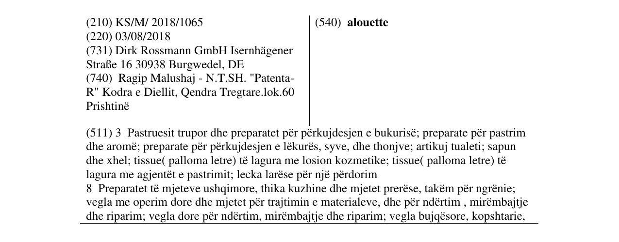 Zëri i markës alouette në buletin