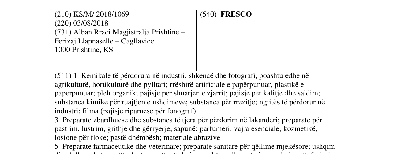 Zëri i markës FRESCO në buletin