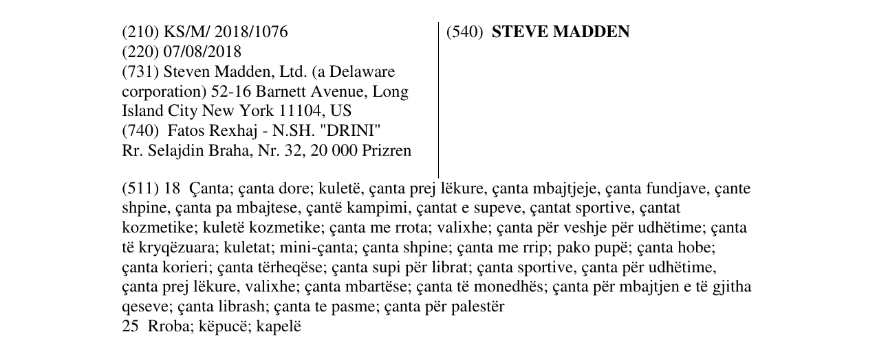 Zëri i markës STEVE MADDEN në buletin