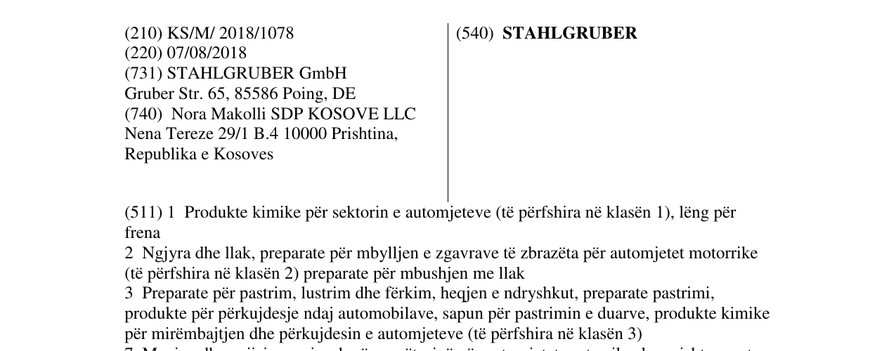 Zëri i markës STAHLGRUBER në buletin