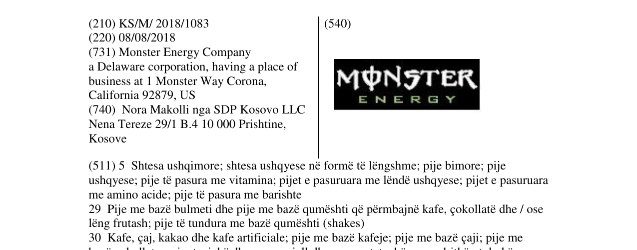 Zëri i markës MONSTER ENERGY në buletin