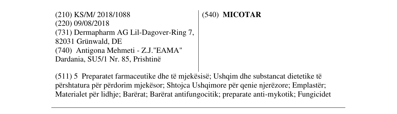 Zëri i markës MICOTAR në buletin