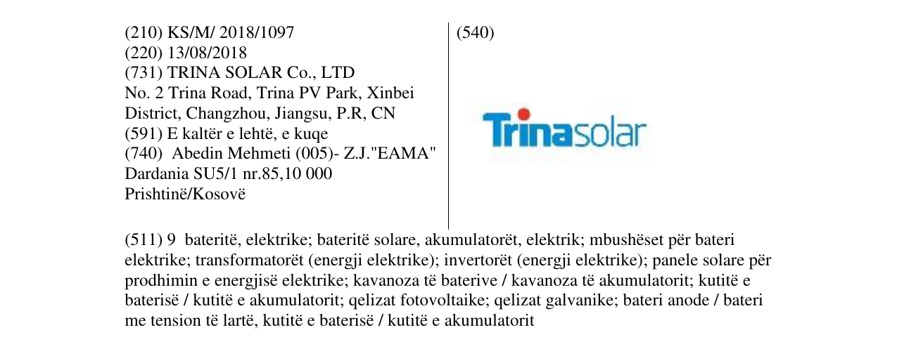 Zëri i markës Trinasolar në buletin