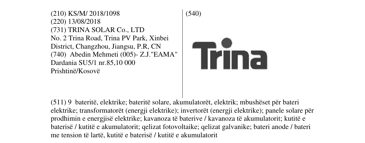 Zëri i markës Trina në buletin