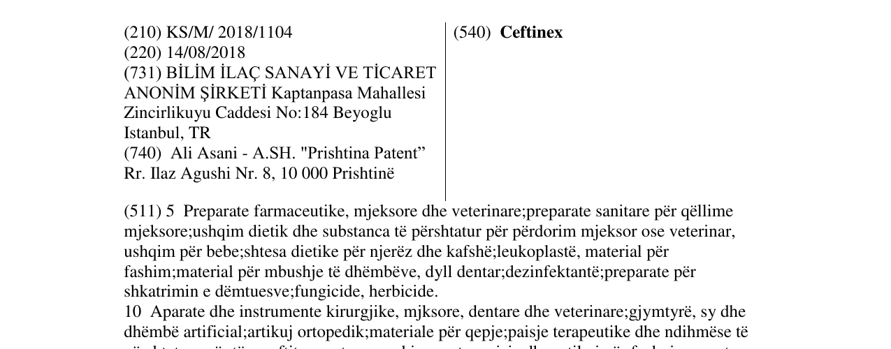 Zëri i markës Ceftinex në buletin