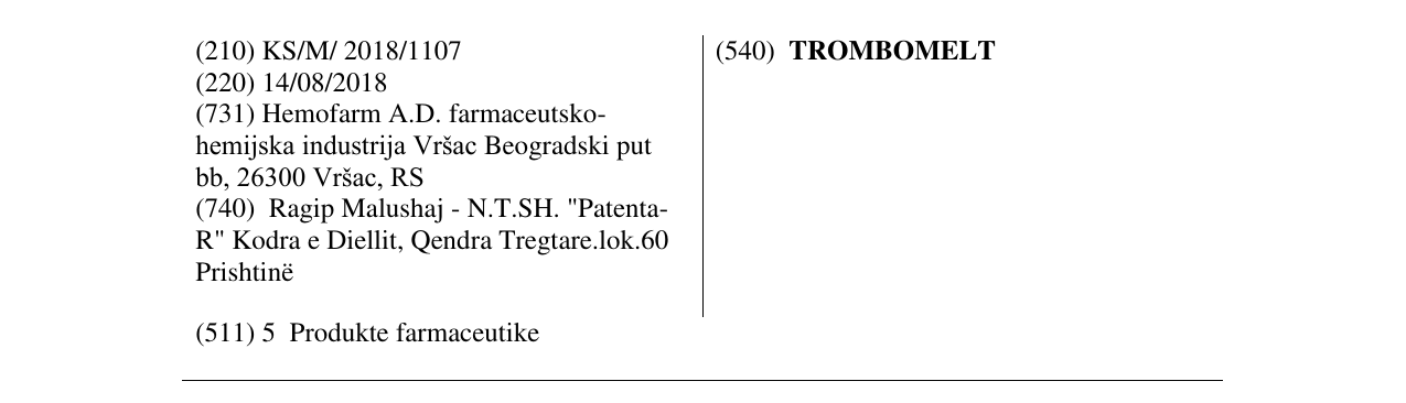 Zëri i markës TROMBOMELT në buletin