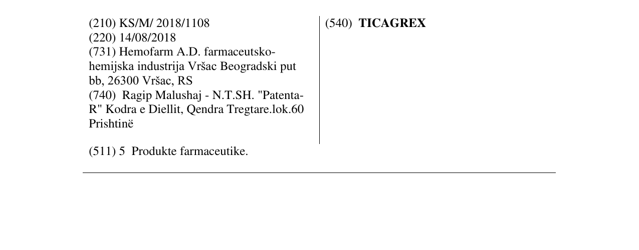 Zëri i markës TICAGREX në buletin