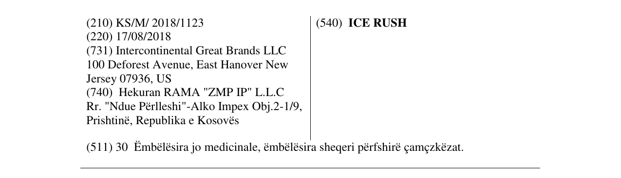 Zëri i markës ICE RUSH në buletin