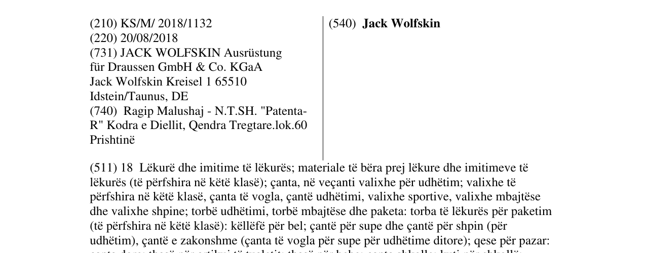 Zëri i markës Jack Wolfskin në buletin