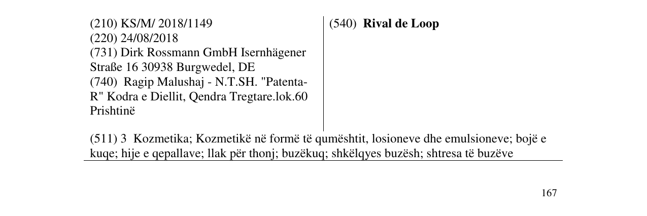 Zëri i markës Rival de Loop në buletin