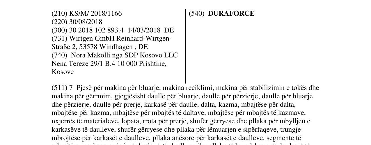 Zëri i markës DURAFORCE në buletin