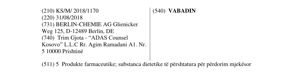 Zëri i markës VABADIN në buletin