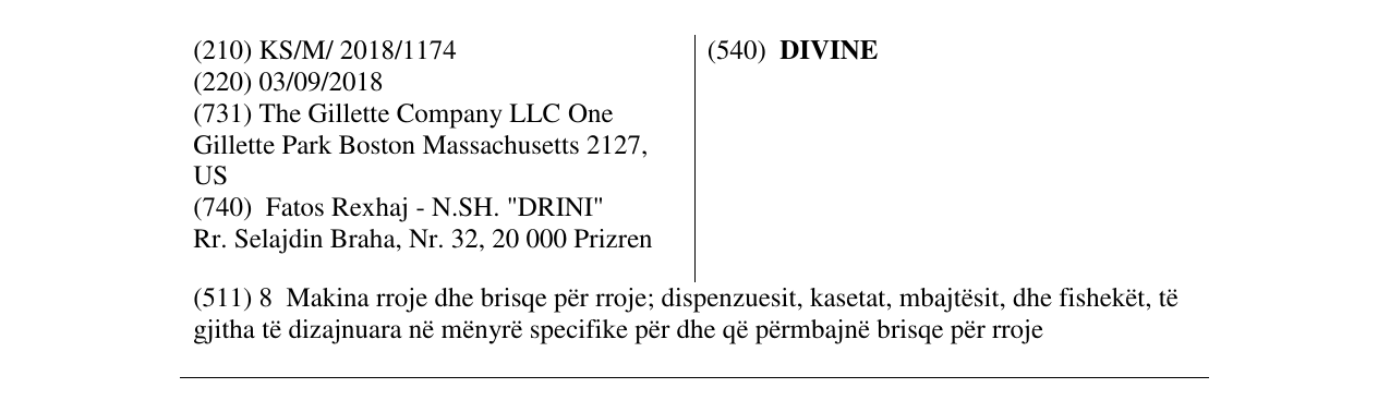 Zëri i markës DIVINE në buletin