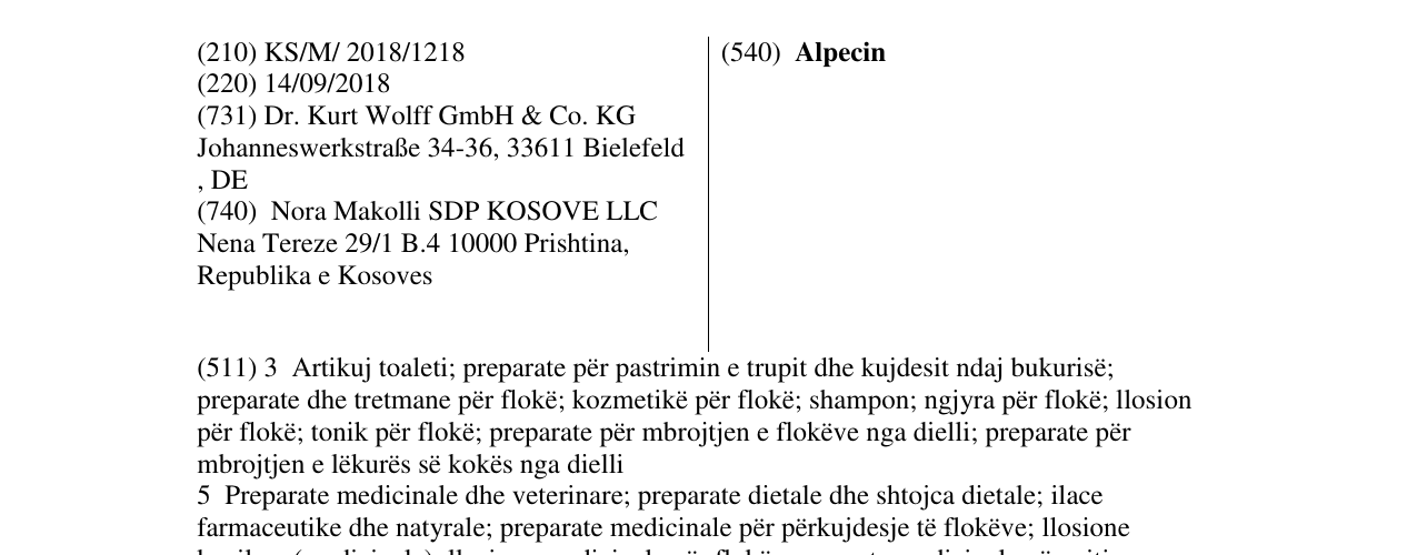 Zëri i markës Alpecin në buletin