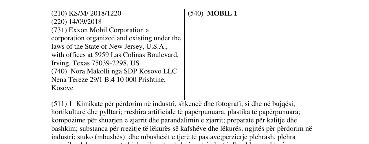Zëri i markës MOBIL 1 në buletin