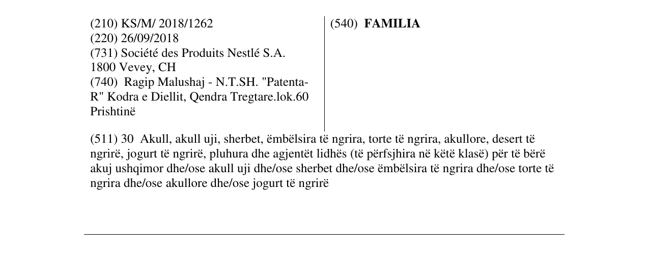 Zëri i markës FAMILIA në buletin