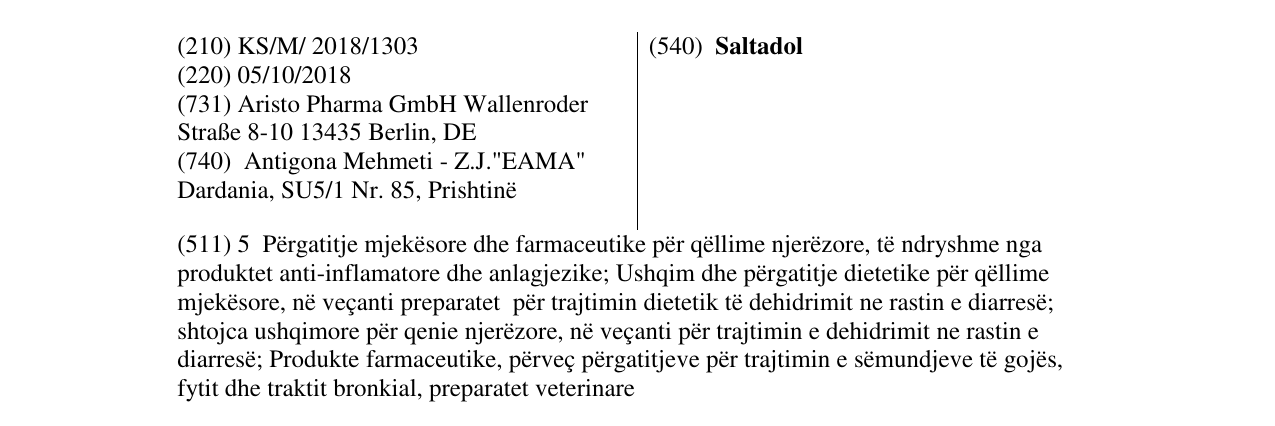 Zëri i markës Saltadol në buletin