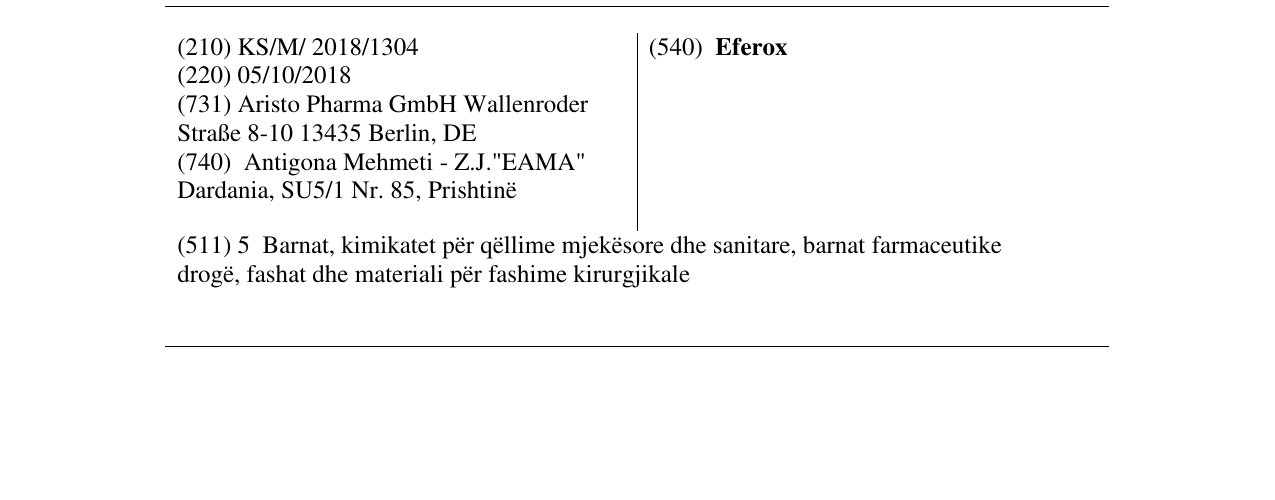 Zëri i markës Eferox në buletin