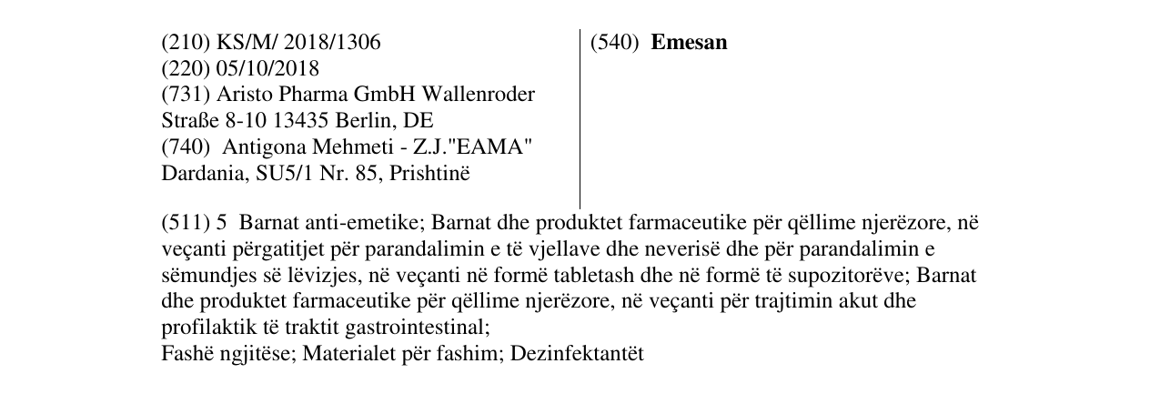 Zëri i markës Emesan në buletin
