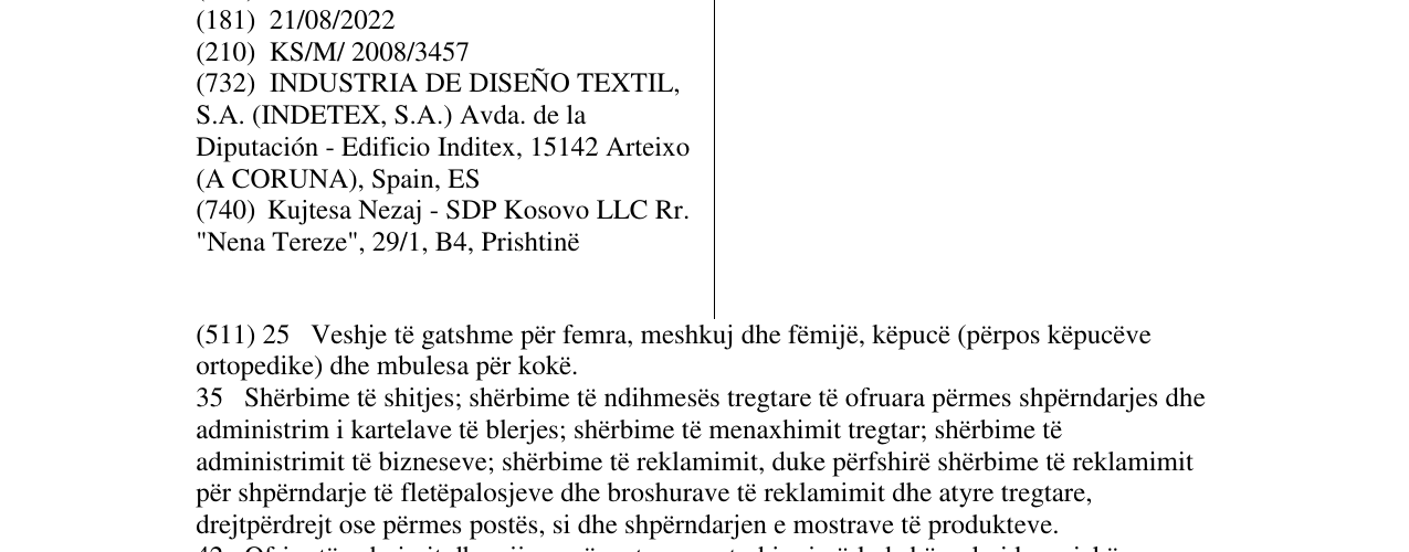 Zëri i markës GRUPO INDITEX në buletin