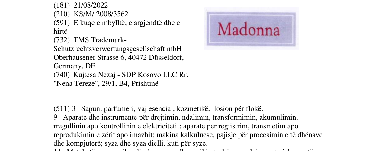 Zëri i markës Madonna në buletin