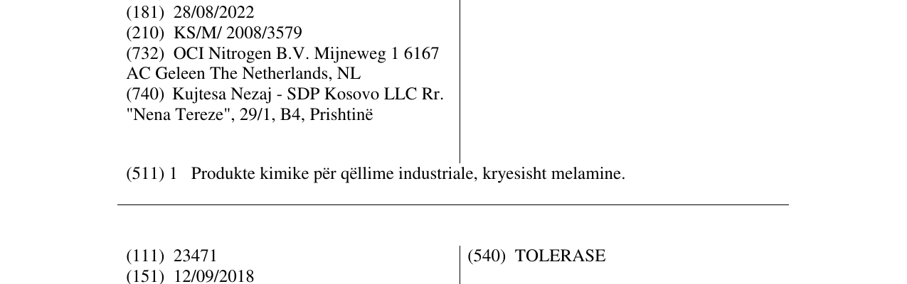 Zëri i markës MELAFINE në buletin