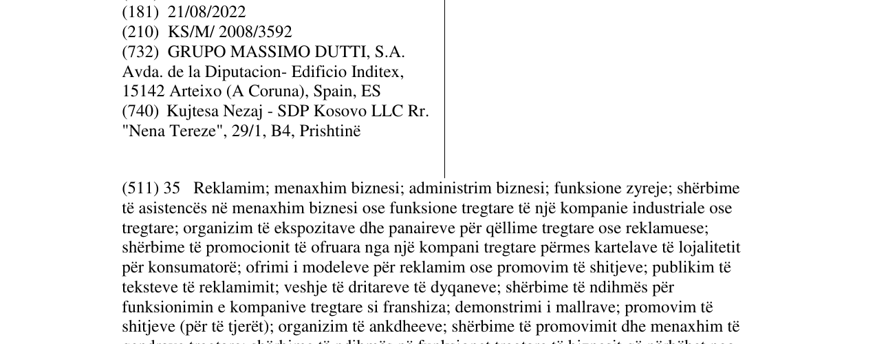 Zëri i markës MASSIMO DUTTI në buletin