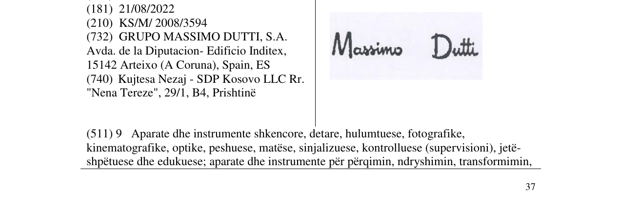 Zëri i markës Massimo Dutti në buletin