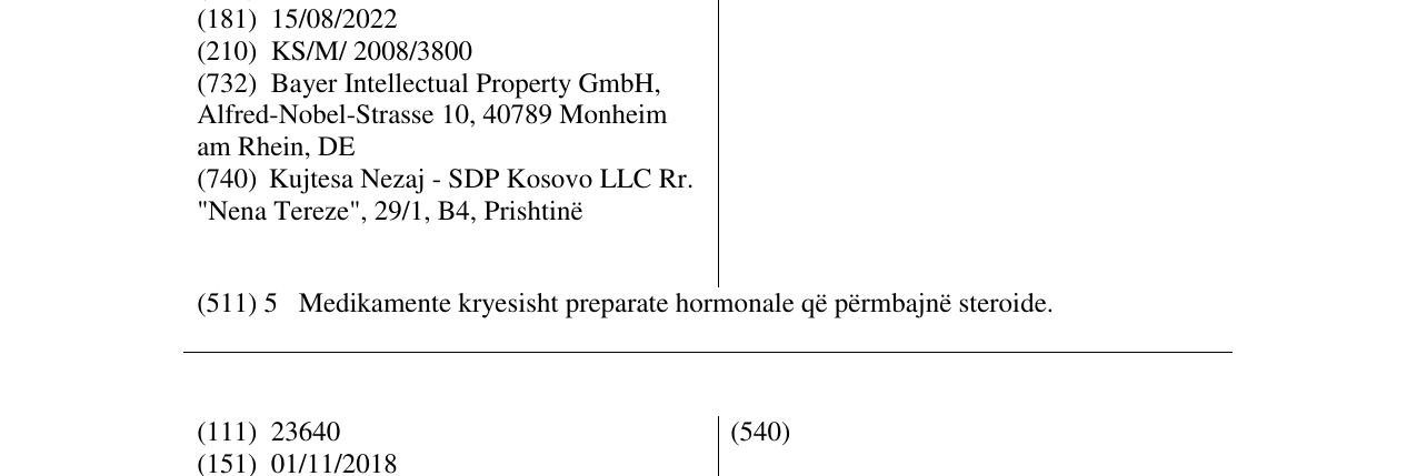 Zëri i markës PROGYNOVA në buletin