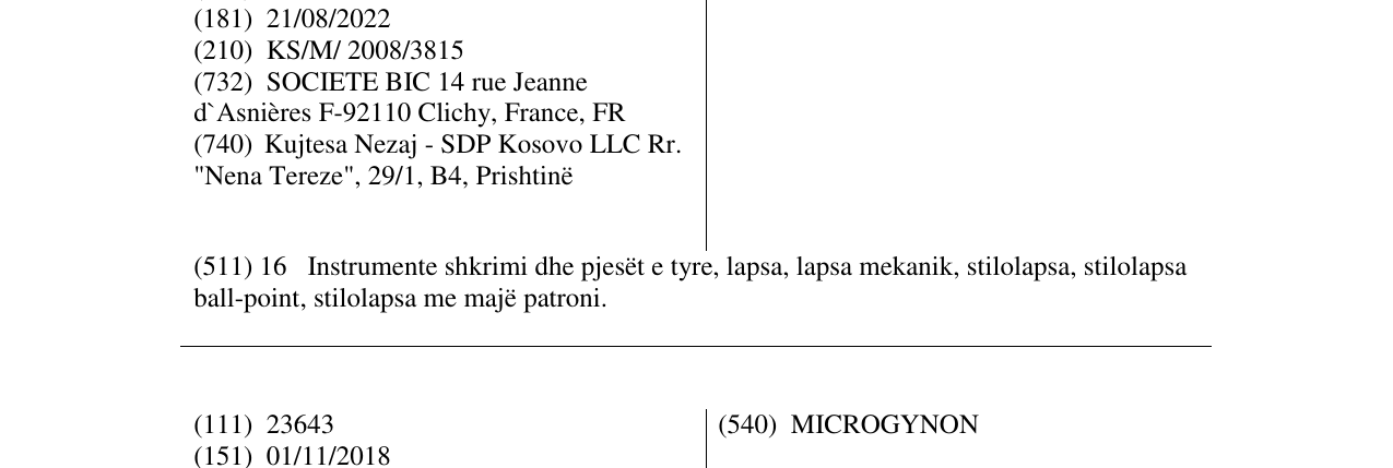 Zëri i markës BIC MATIC në buletin