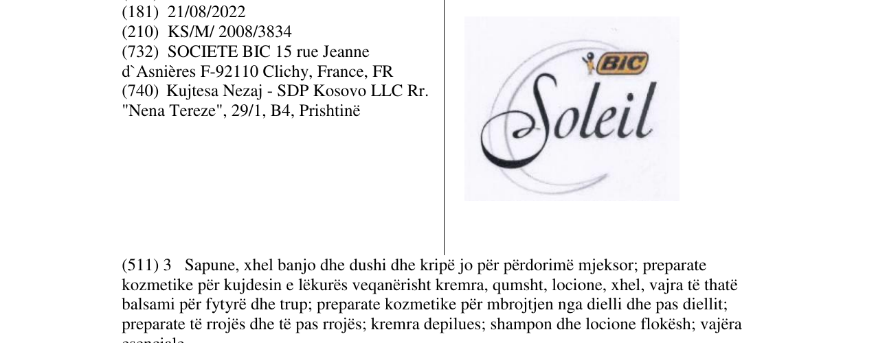 Zëri i markës BIC Soleil në buletin