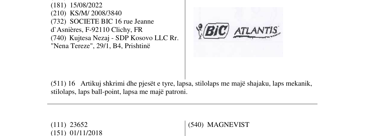 Zëri i markës BiC ATLANTIS në buletin