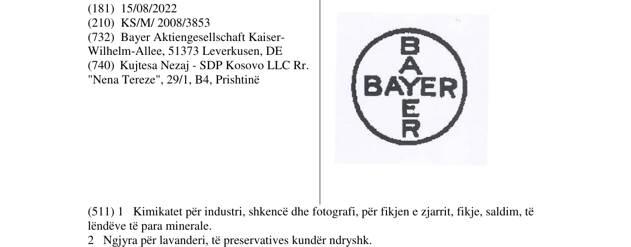 Zëri i markës BAYER në buletin