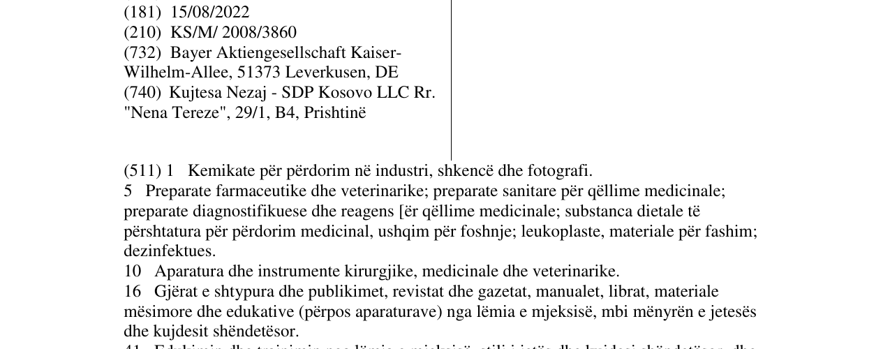 Zëri i markës BAYER SCHERING PHARMA në buletin