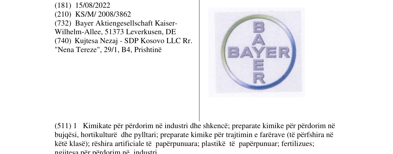 Zëri i markës BAYER në buletin