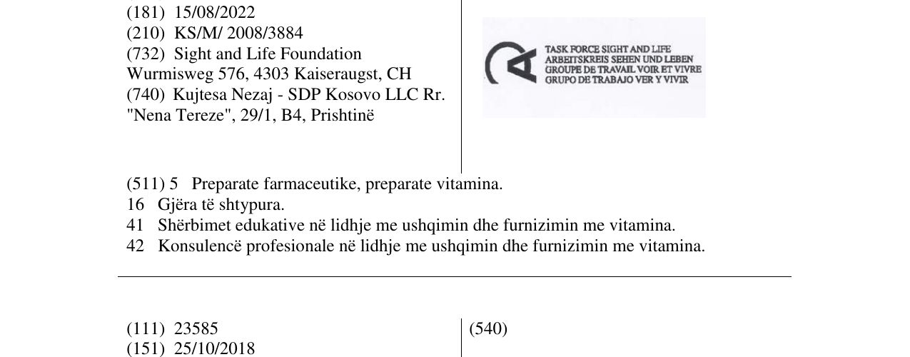 Zëri i markës TASK FORCE SIGHT ANF LIFE ARBEITSKREIS SEHEN UND LEBEN GROUPE DE TRAVAIL VOIR ET VIVRE GRUPO DE TRABAJO VER Y VIVIR në buletin