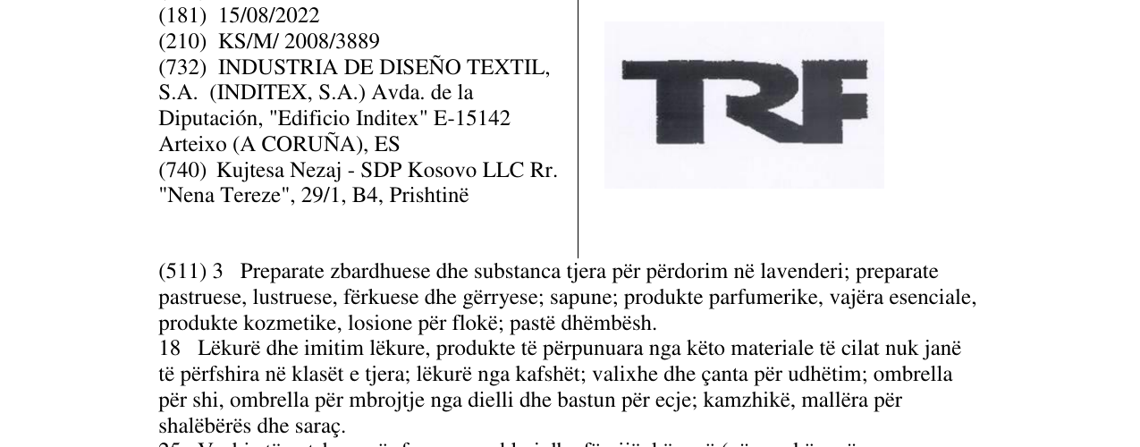 Zëri i markës TRF në buletin