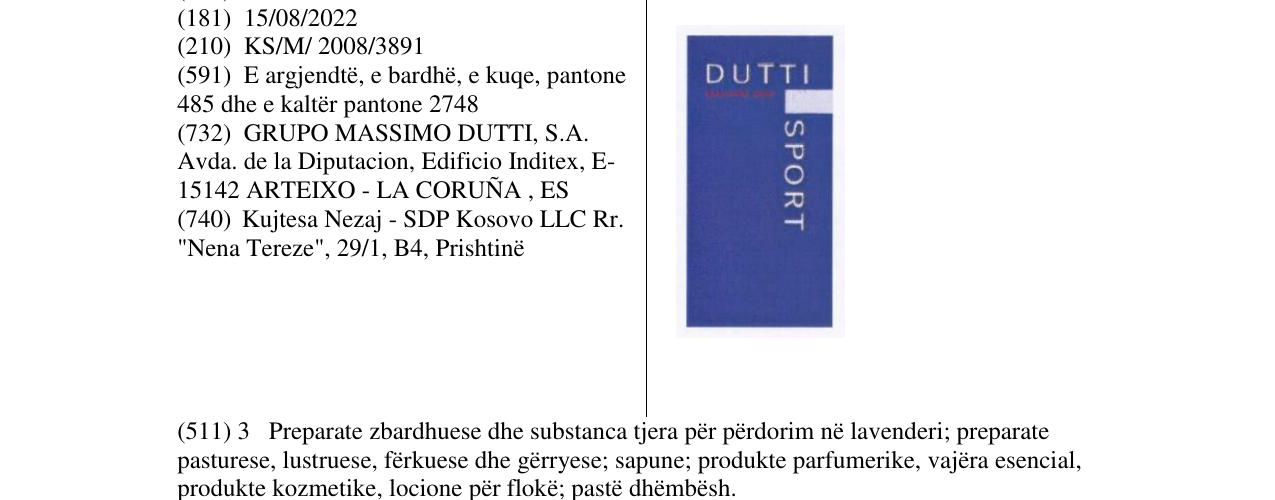 Zëri i markës DUTTI SPORT në buletin