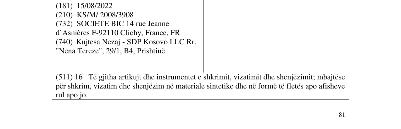 Zëri i markës VELLEDA në buletin