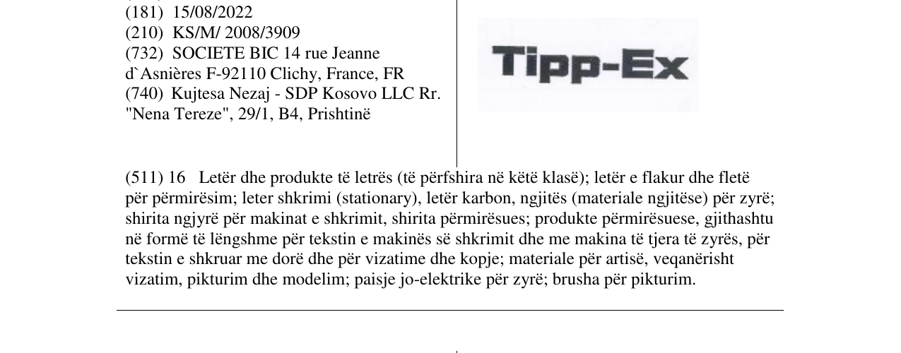 Zëri i markës Tipp-Ex në buletin