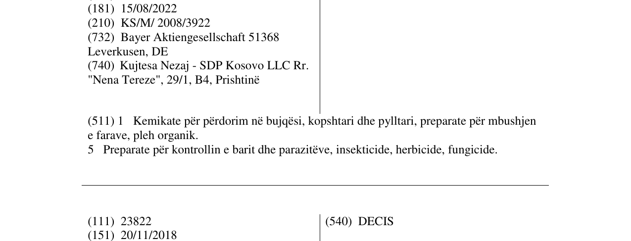 Zëri i markës CONSENTO në buletin